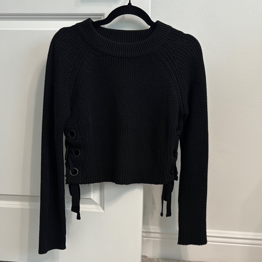 English Factory Knit Cropped Sweater with ties